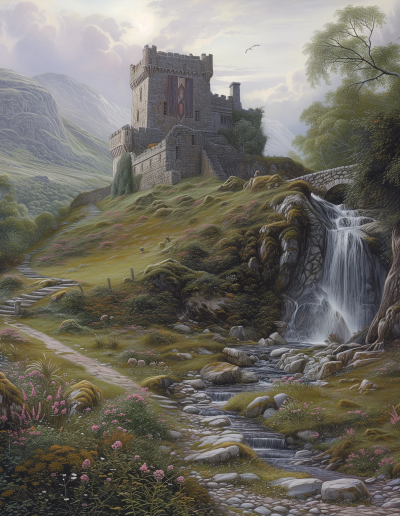 Castle nestled in the mountains