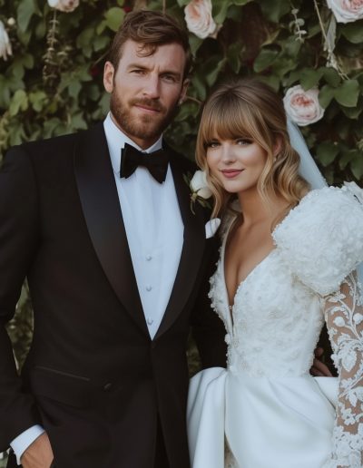 Bride and Groom posing for wedding photograph.