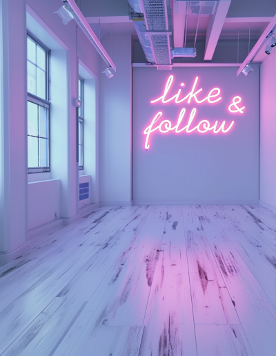 like and follow neon wall sign.