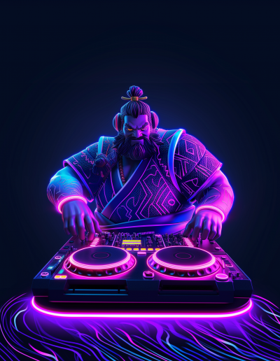 Neon DJ spinning the 1's and 2's.