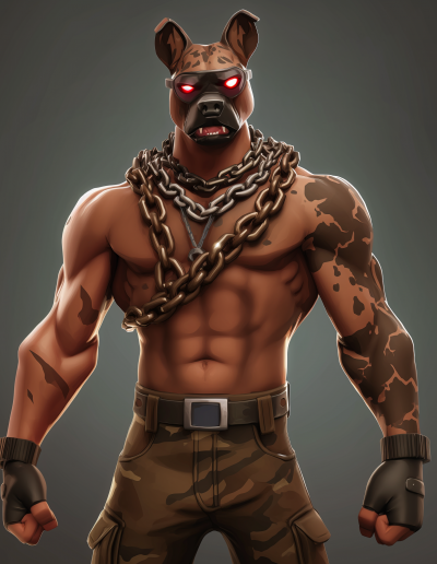 Dog that is depicted as a futuristic soldier.